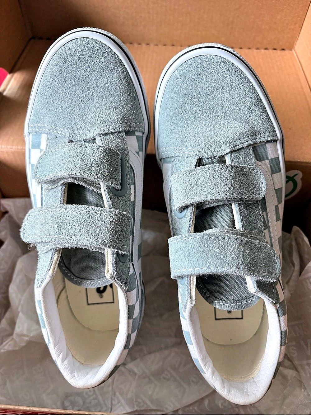 Vans Old Skool V Checkered Ash Teal / True White Checkered Sneakers